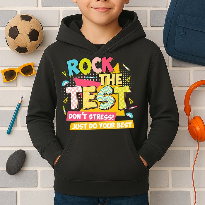 Rock The Test Day Motivational Retro Teachers Testing Day Kids Hoodie