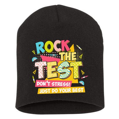 Rock The Test Day Motivational Retro Teachers Testing Day Short Acrylic Beanie