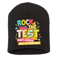 Rock The Test Day Motivational Retro Teachers Testing Day Short Acrylic Beanie