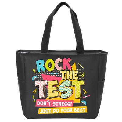Rock The Test Day Motivational Retro Teachers Testing Day Zip Tote Bag