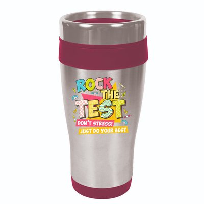 Rock The Test Day Motivational Retro Teachers Testing Day 16oz Travel Tumbler