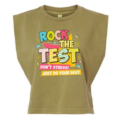 Rock The Test Day Motivational Retro Teachers Testing Day Garment-Dyed Women's Muscle Tee