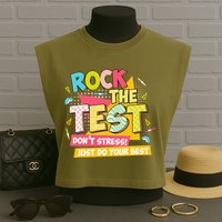 Rock The Test Day Motivational Retro Teachers Testing Day Garment-Dyed Women's Muscle Tee