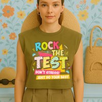 Rock The Test Day Motivational Retro Teachers Testing Day Garment-Dyed Women's Muscle Tee