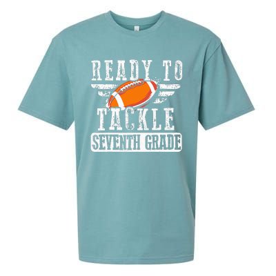 Ready To Tackle Seventh Grade Football Ball Back To School Sueded Cloud Jersey T-Shirt