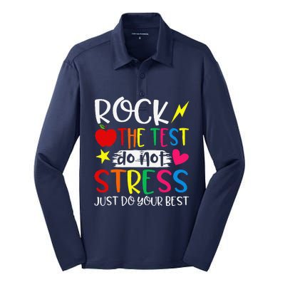 Rock The Test Do Not Stress Test Day Testing Motivational Silk Touch Performance Long Sleeve Polo