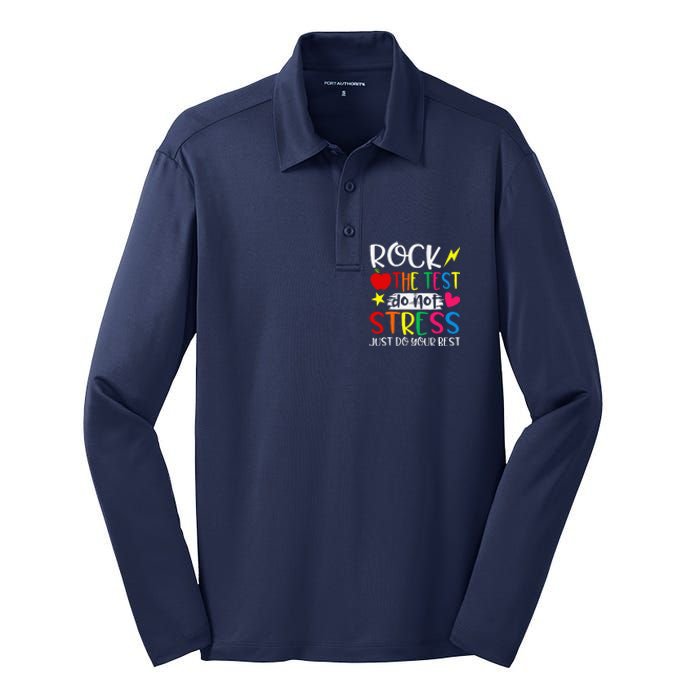 Rock The Test Do Not Stress Test Day Testing Motivational Silk Touch Performance Long Sleeve Polo