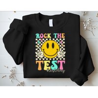 Rock The Test Testing Day Retro Smile Face Teacher Student Sweatshirt