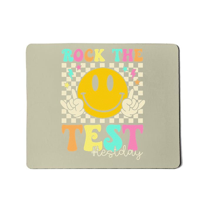 Rock The Test Testing Day Retro Smile Face Teacher Student Mousepad