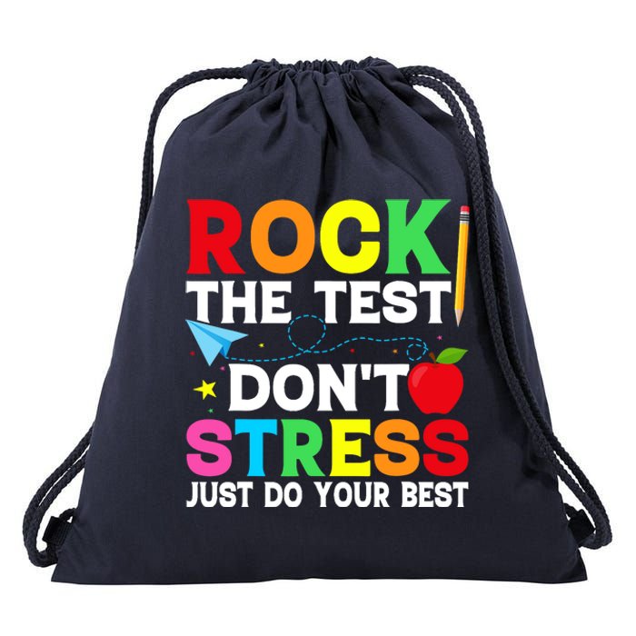 Rock The Test Testing Day Retro Motivational Teacher Student Drawstring Bag