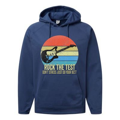 Rock The Test Dont Stress Test Day Funny Testing Day Teacher Performance Fleece Hoodie