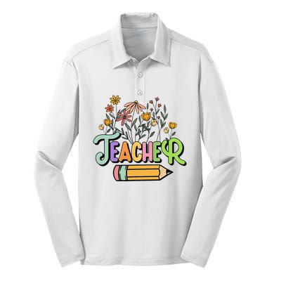 Retro Teacher Teacher for  Best Teacher Gifts Silk Touch Performance Long Sleeve Polo