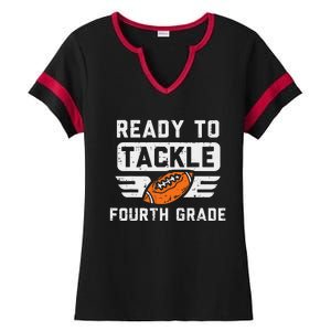 Ready To Tackle 4th Fourth Grade Football First Day School Ladies Halftime Notch Neck Tee