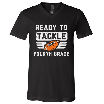 Ready To Tackle 4th Fourth Grade Football First Day School V-Neck T-Shirt