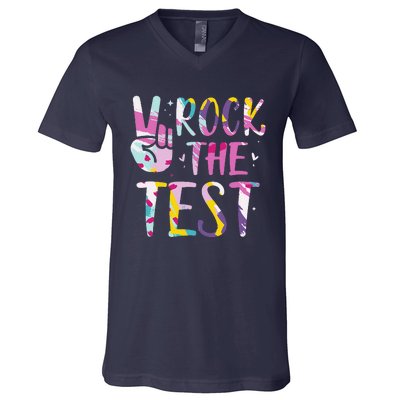 Rock The Test Testing Day Retro Motivational Teacher Student V-Neck T-Shirt