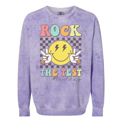 Rock The Test Testing Day Retro Motivational Teacher Student Colorblast Crewneck Sweatshirt