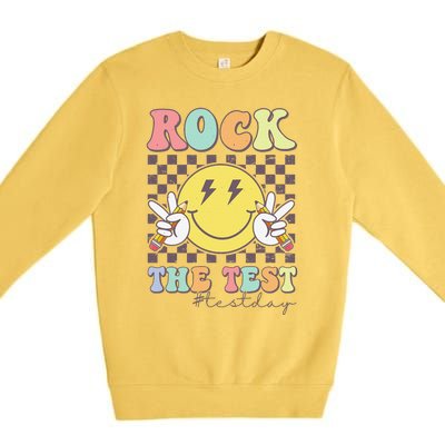 Rock The Test Testing Day Retro Motivational Teacher Student Premium Crewneck Sweatshirt