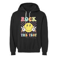 Rock The Test Testing Day Retro Motivational Teacher Student Garment-Dyed Fleece Hoodie