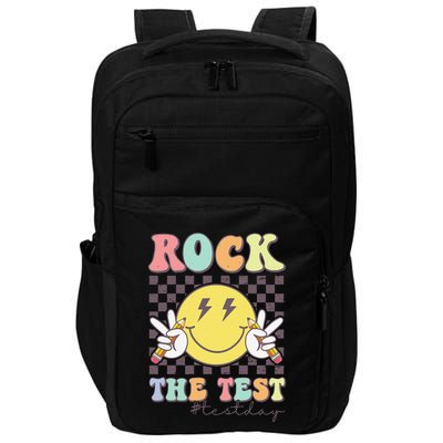 Rock The Test Testing Day Retro Motivational Teacher Student Impact Tech Backpack