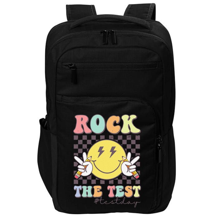 Rock The Test Testing Day Retro Motivational Teacher Student Impact Tech Backpack