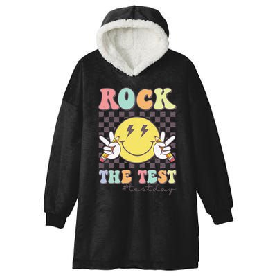 Rock The Test Testing Day Retro Motivational Teacher Student Hooded Wearable Blanket