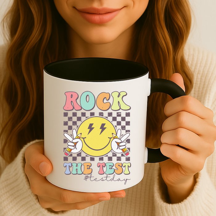 Rock The Test Testing Day Retro Motivational Teacher Student Mug