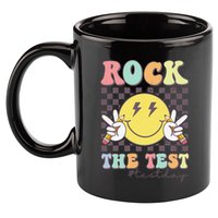 Rock The Test Testing Day Retro Motivational Teacher Student 11oz C Handle Ceramic Mug