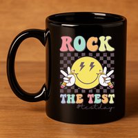 Rock The Test Testing Day Retro Motivational Teacher Student 11oz C Handle Ceramic Mug
