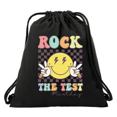 Rock The Test Testing Day Retro Motivational Teacher Student Drawstring Bag