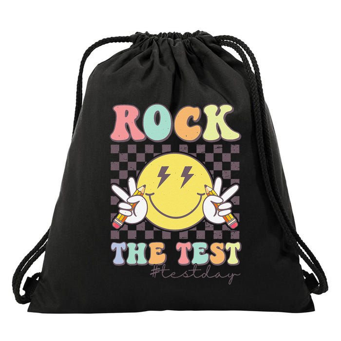 Rock The Test Testing Day Retro Motivational Teacher Student Drawstring Bag