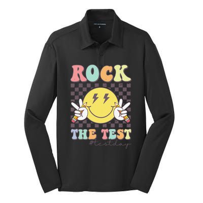 Rock The Test Testing Day Retro Motivational Teacher Student Silk Touch Performance Long Sleeve Polo