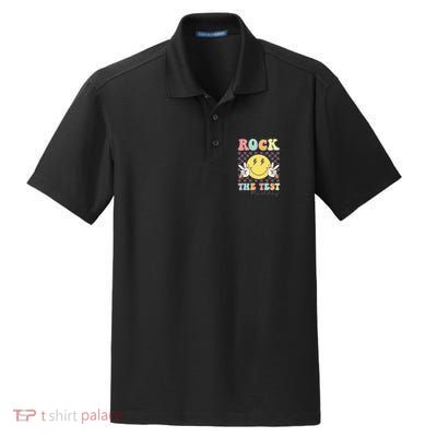 Rock The Test Testing Day Retro Motivational Teacher Student Dry Zone Grid Polo