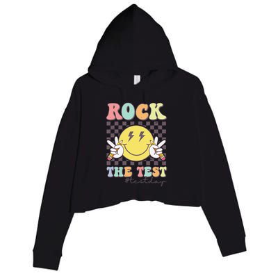 Rock The Test Testing Day Retro Motivational Teacher Student Crop Fleece Hoodie