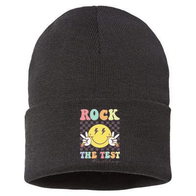 Rock The Test Testing Day Retro Motivational Teacher Student Sustainable Knit Beanie