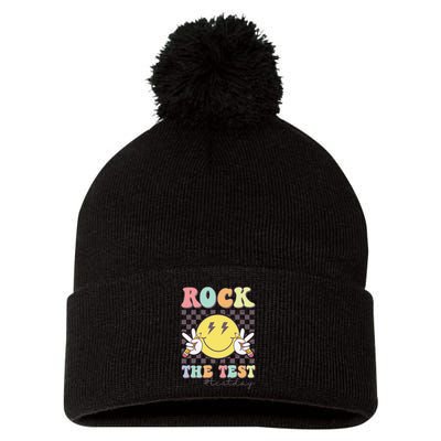Rock The Test Testing Day Retro Motivational Teacher Student Pom Pom 12in Knit Beanie