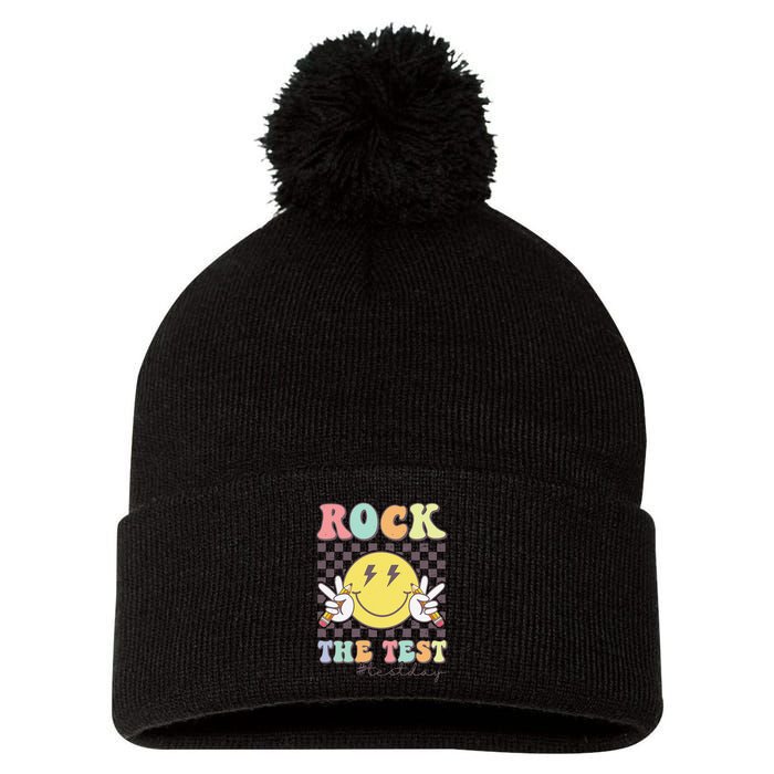 Rock The Test Testing Day Retro Motivational Teacher Student Pom Pom 12in Knit Beanie