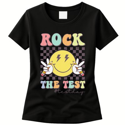 Rock The Test Testing Day Retro Motivational Teacher Student Womens T-Shirt