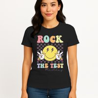 Rock The Test Testing Day Retro Motivational Teacher Student Womens T-Shirt