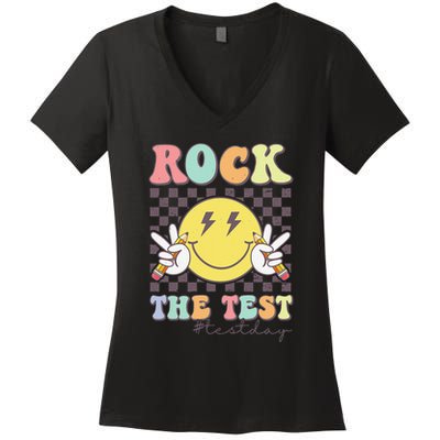 Rock The Test Testing Day Retro Motivational Teacher Student Women's V-Neck T-Shirt