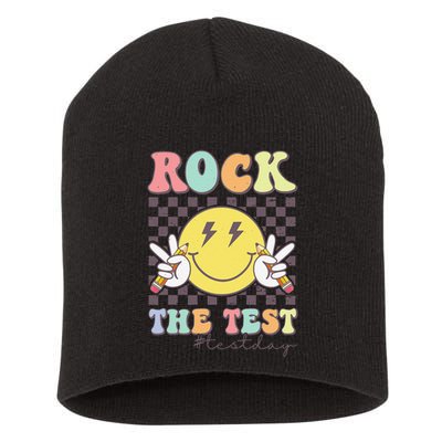 Rock The Test Testing Day Retro Motivational Teacher Student Short Acrylic Beanie
