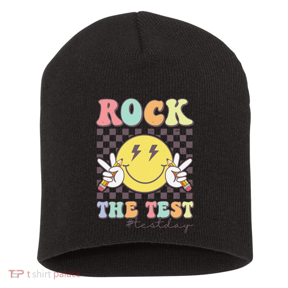 Rock The Test Testing Day Retro Motivational Teacher Student Short Acrylic Beanie