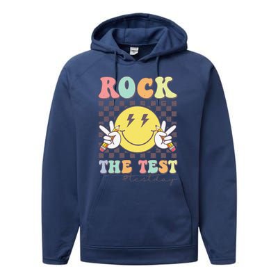 Rock The Test Testing Day Retro Motivational Teacher Student Performance Fleece Hoodie