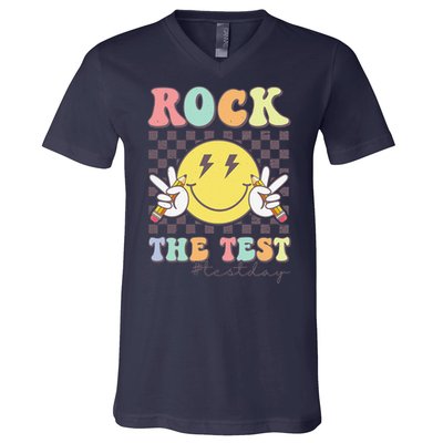 Rock The Test Testing Day Retro Motivational Teacher Student V-Neck T-Shirt