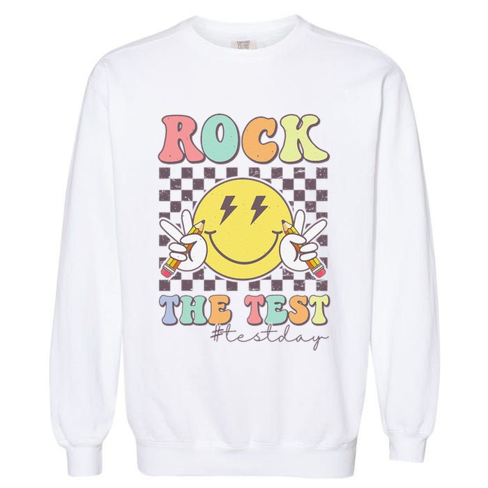Rock The Test Testing Day Retro Motivational Teacher Student Garment-Dyed Sweatshirt