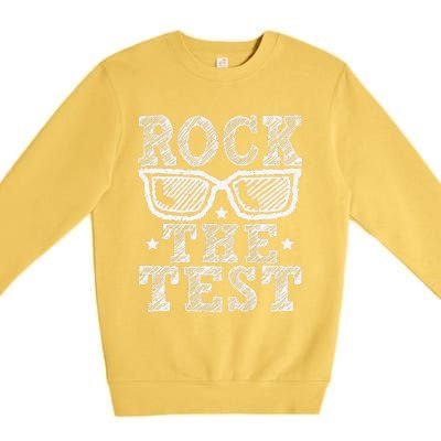 Rock The Test Testing Day Retro Motivational Teacher Student Premium Crewneck Sweatshirt