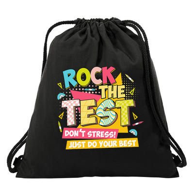 Rock The Test Day Motivational Retro Teachers Testing Day Gift Drawstring Bag