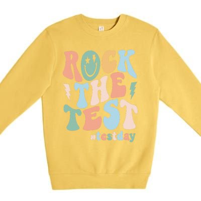 Rock The Test Testing Day Retro Motivational Teacher Student Premium Crewneck Sweatshirt