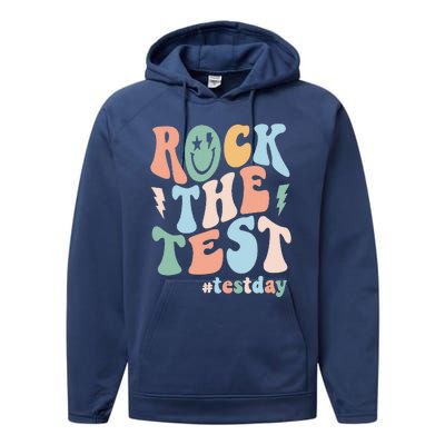 Rock The Test Testing Day Retro Motivational Teacher Student Performance Fleece Hoodie