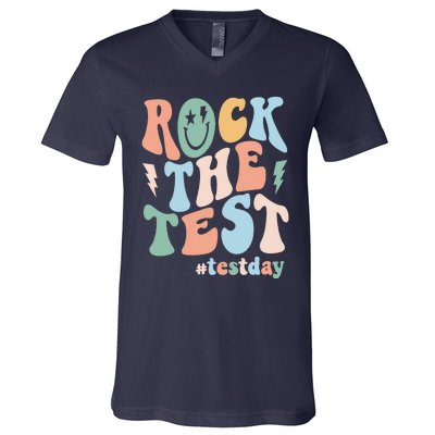 Rock The Test Testing Day Retro Motivational Teacher Student V-Neck T-Shirt