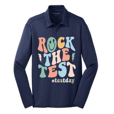 Rock The Test Testing Day Retro Motivational Teacher Student Silk Touch Performance Long Sleeve Polo